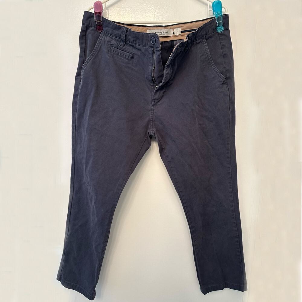 The Academy Brand Men’s Chino Pants Size 34 Navy Blue Casual Flat Front Trousers
